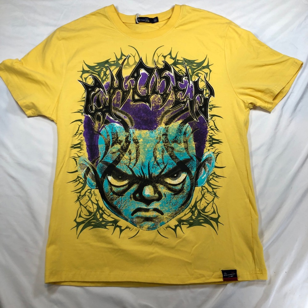 Bear The Beams Yellow Graphic T-Shirt Fear No One Streetwear Mens Medium NWT